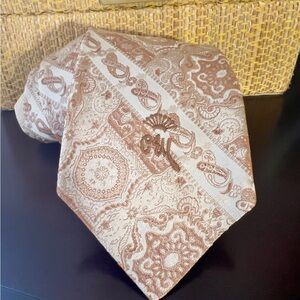 Vintage Countess Mara Woven Tie Cream Orange Crown Crest CM Monogram Designer